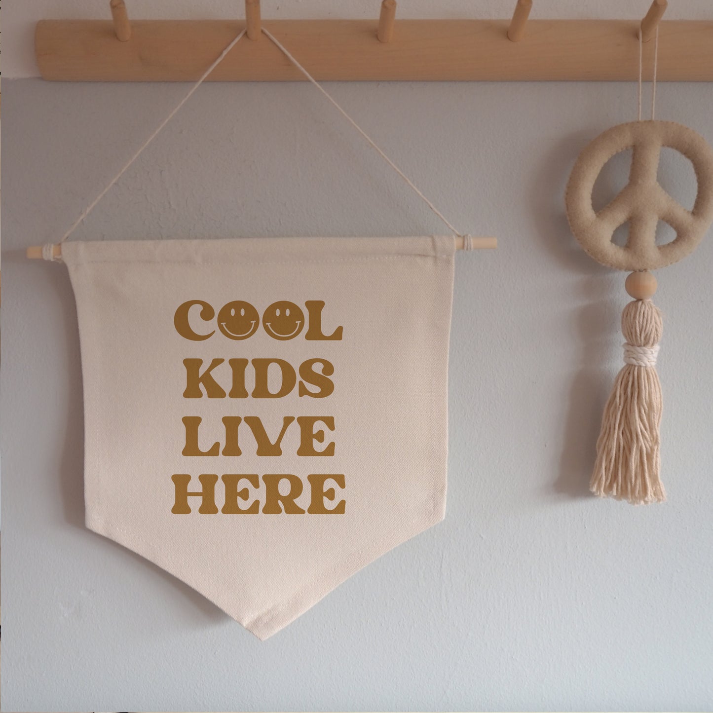 Cool Kids Live Here Smiley Hanging Banner - 24x24cm more lettering colours available