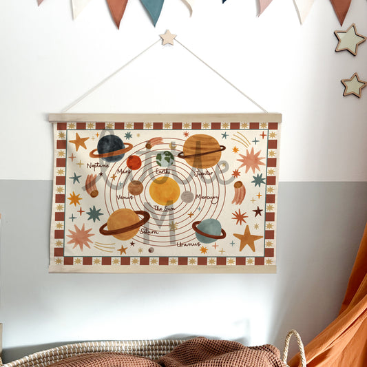 Landscape Solar System Wall Hanging 50x70cm - brick red border