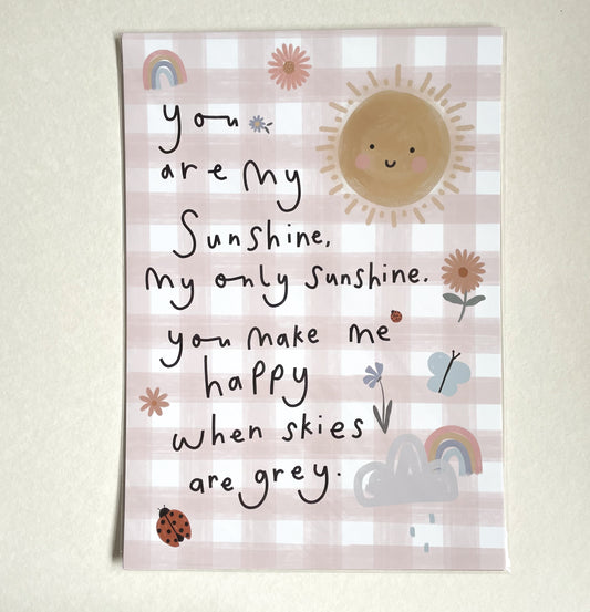 You are my sunshine gingham Print A4 and A3 SAMPLE Sale