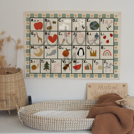 Landscape Alphabet Wall Hanging 50x70cm - sage border