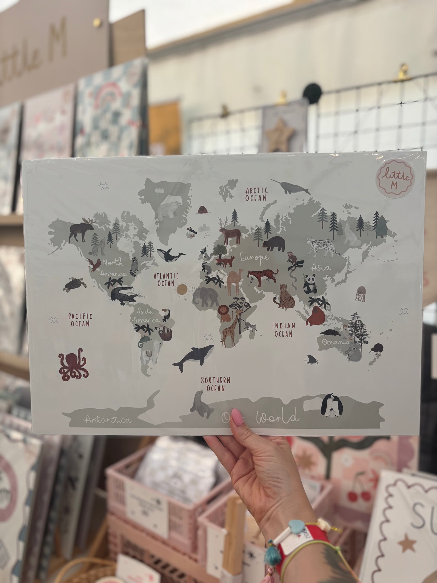 Animal World Map Print Sage A3 Birthday Sale