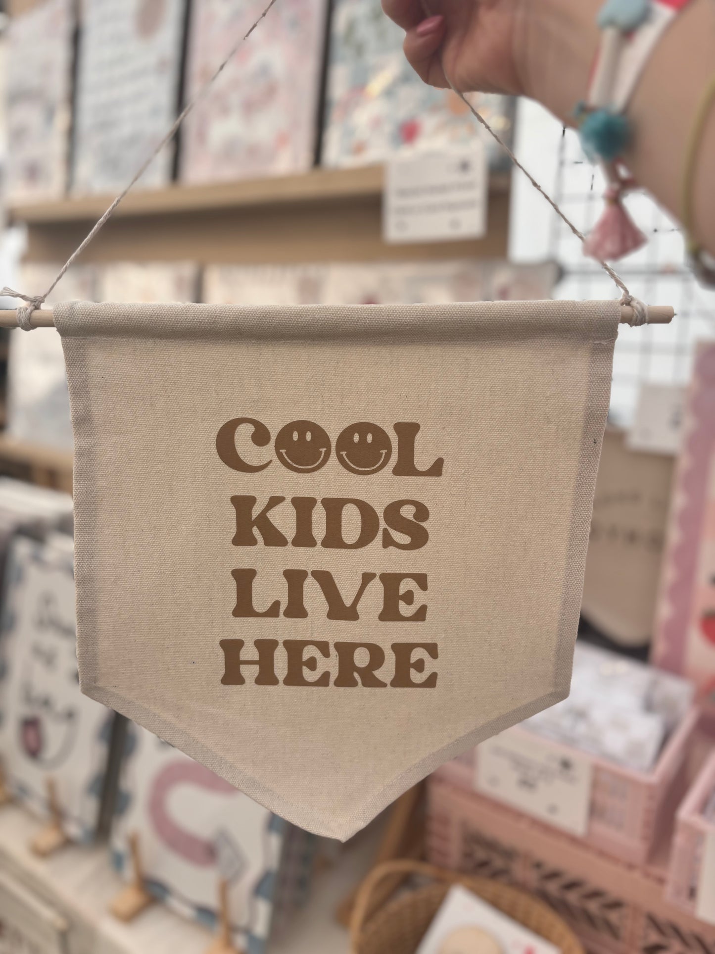 Cool kids live here smiley dark mustard 24x24cm hanging banner Birthday Sale