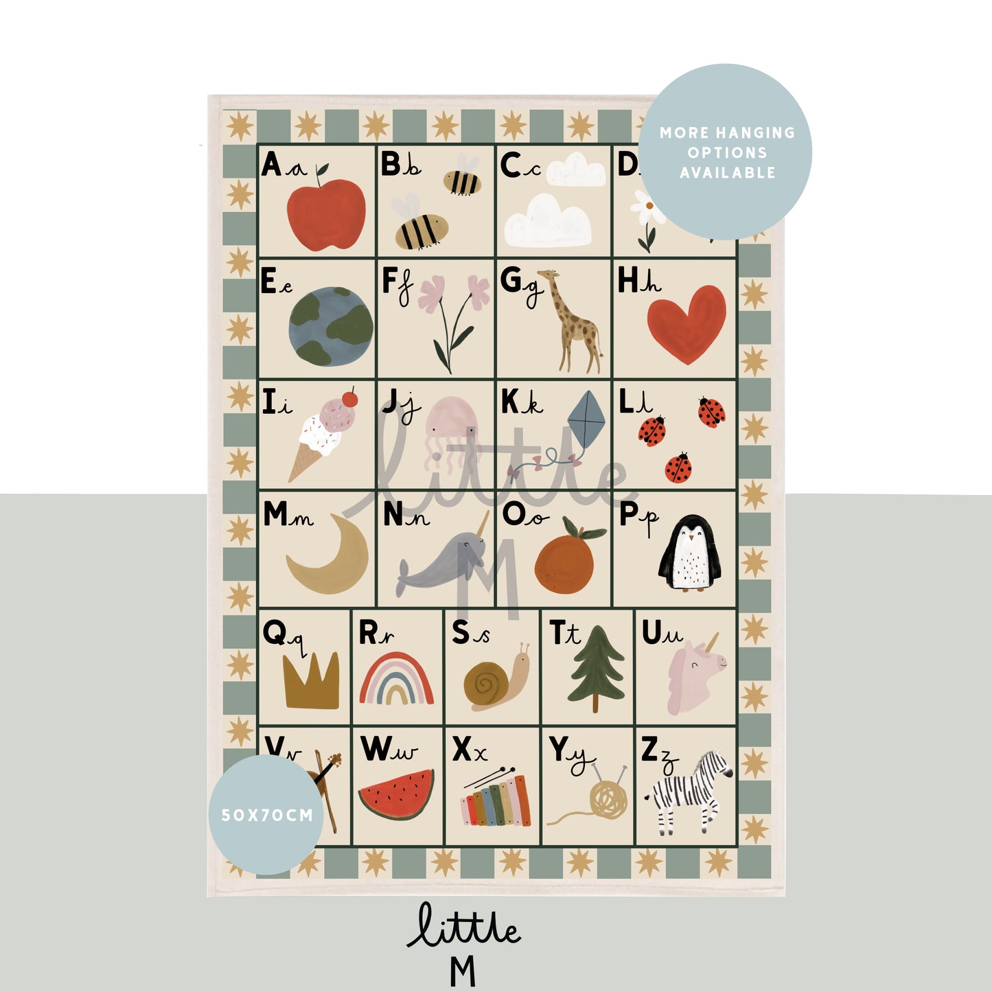 Alphabet Wall Hanging 50x70cm - sage border