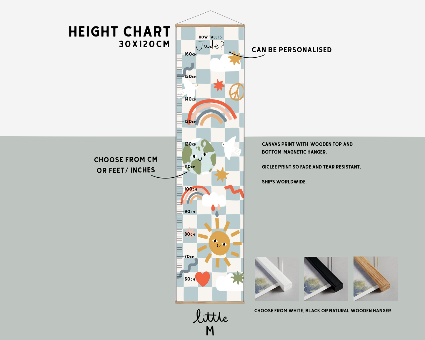 Sunshine and Rainbow Bold Checkerboard Height Chart - can be personalised
