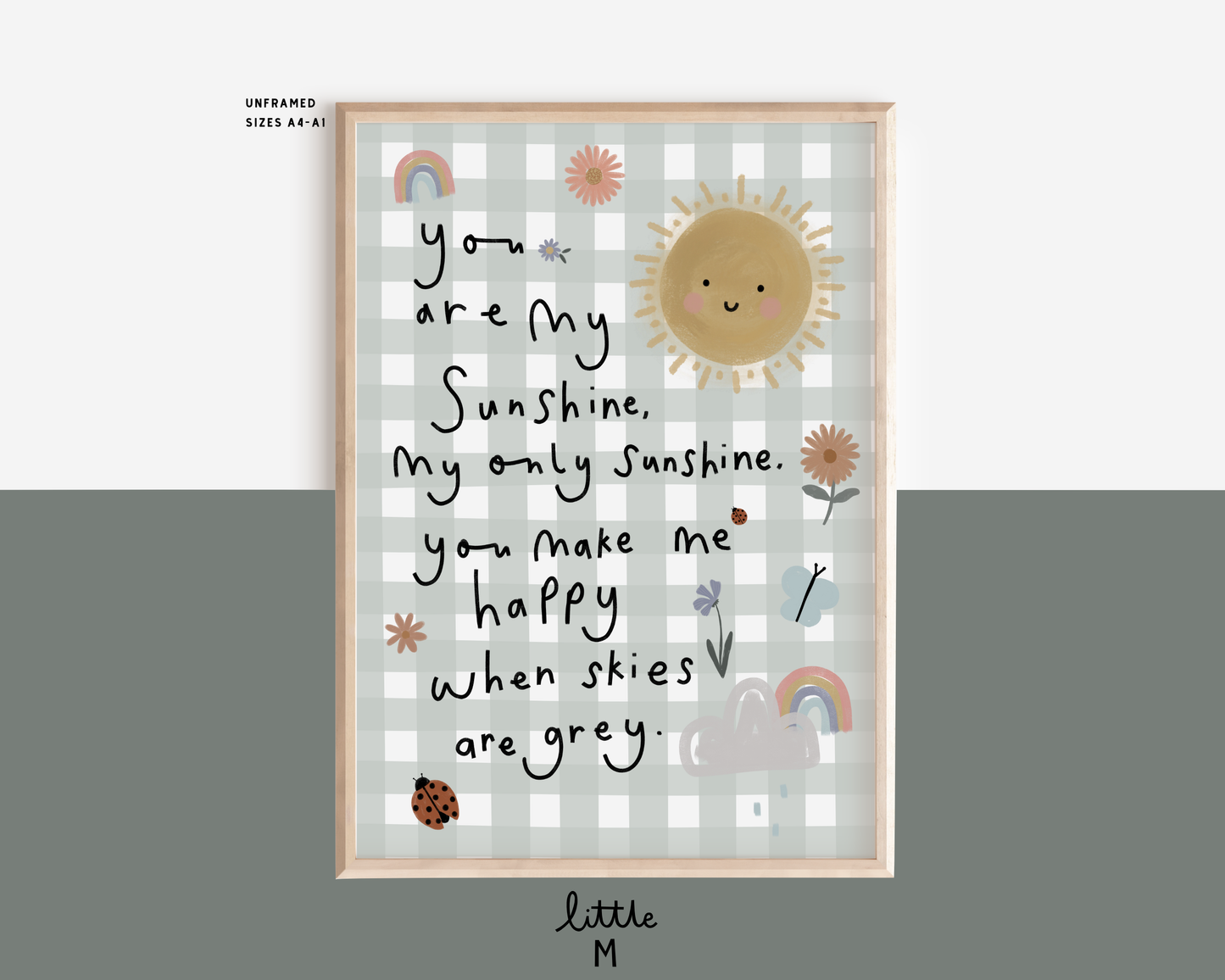 You Are My Sunshine Gingham Print - Sage