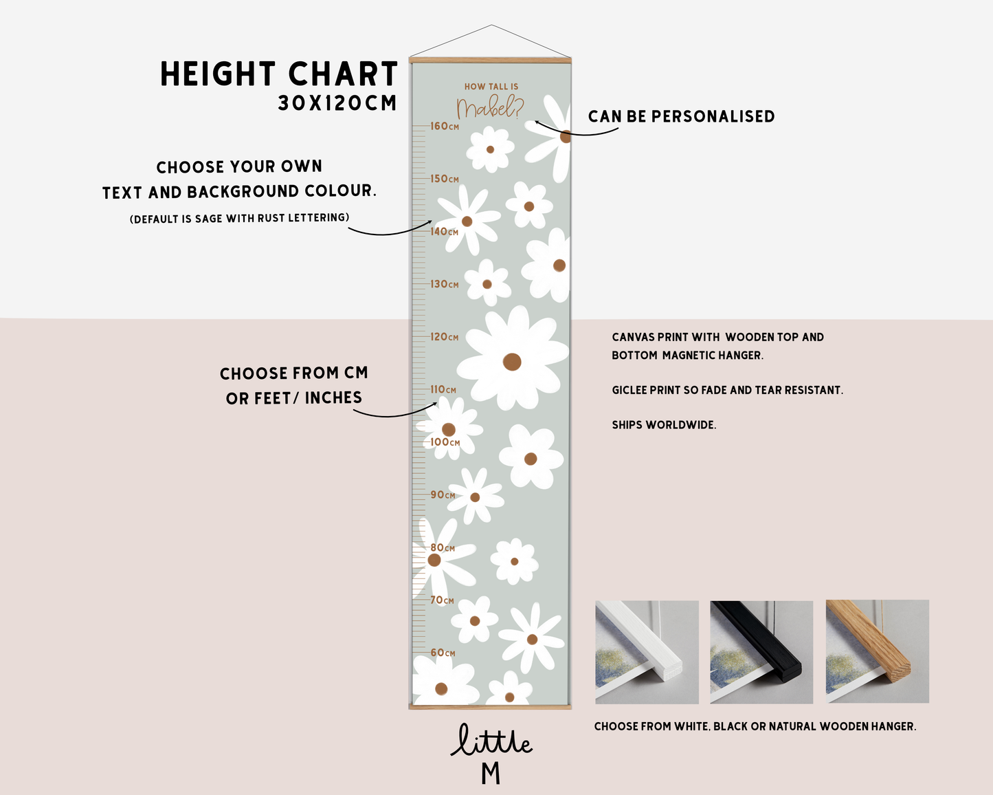 Daisy Height Chart sage - can be personalised, more colours available