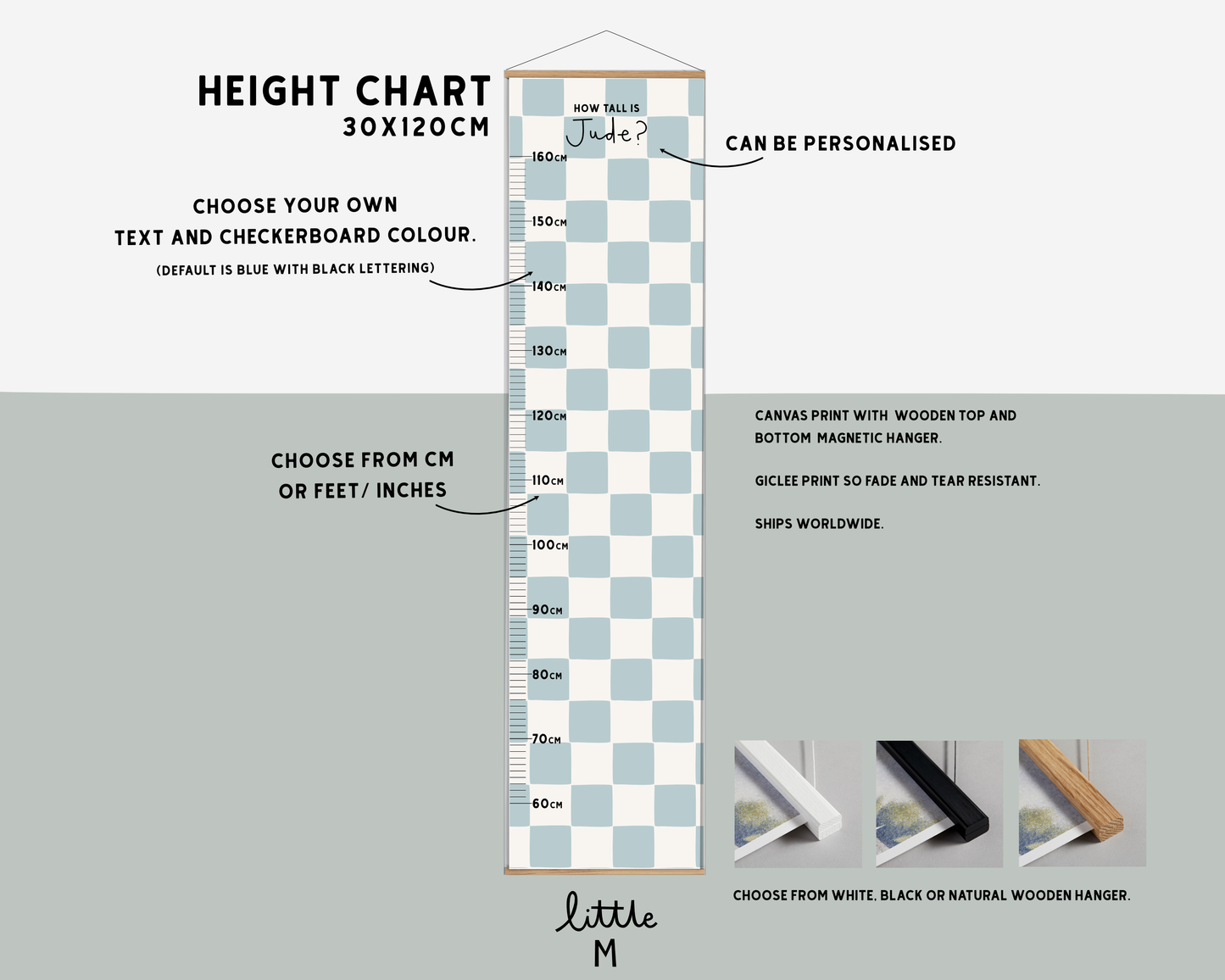 Blue Checkerboard Height Chart - can be personalised, more colours available