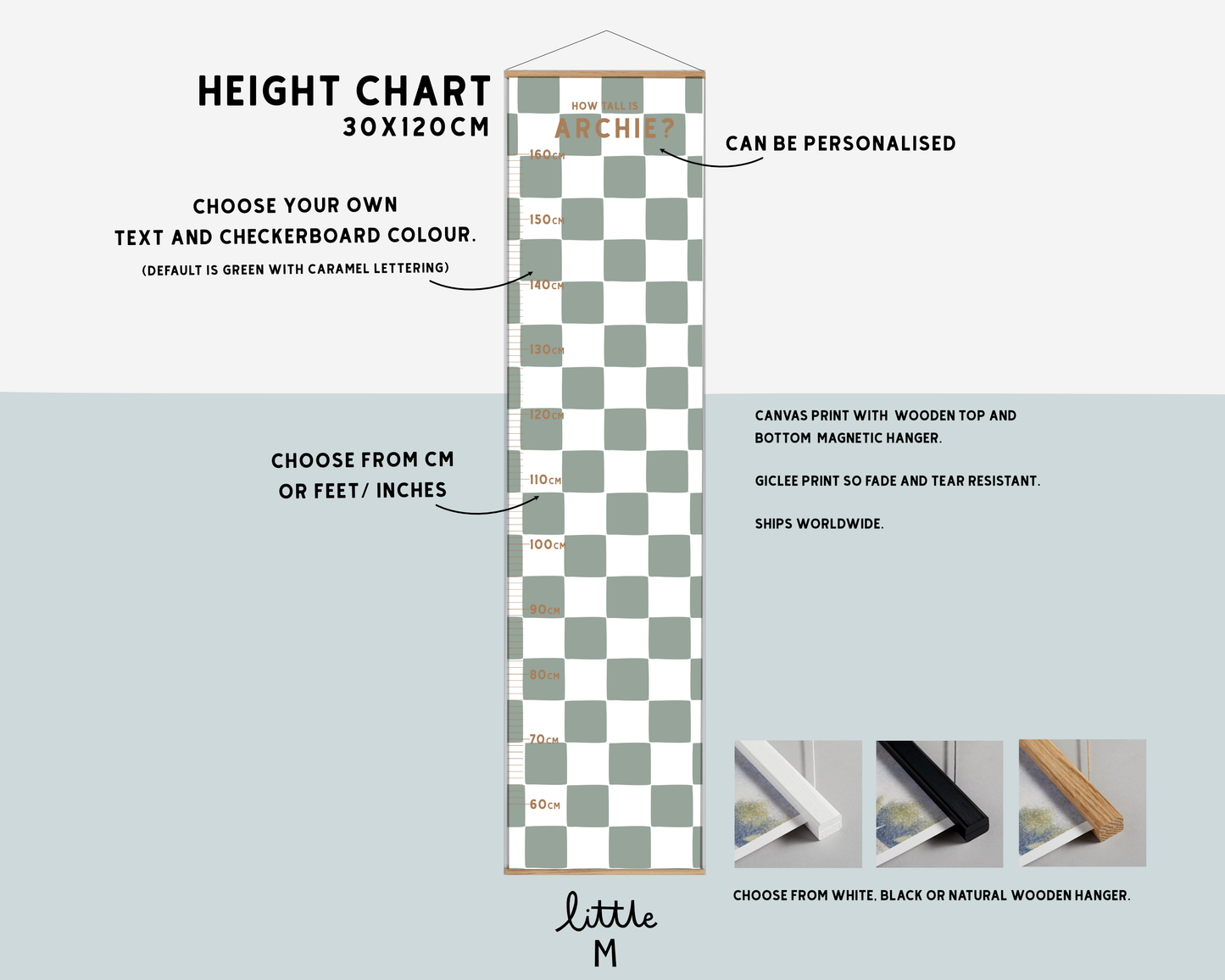 Sage Checkerboard Height Chart - can be personalised, more colours available