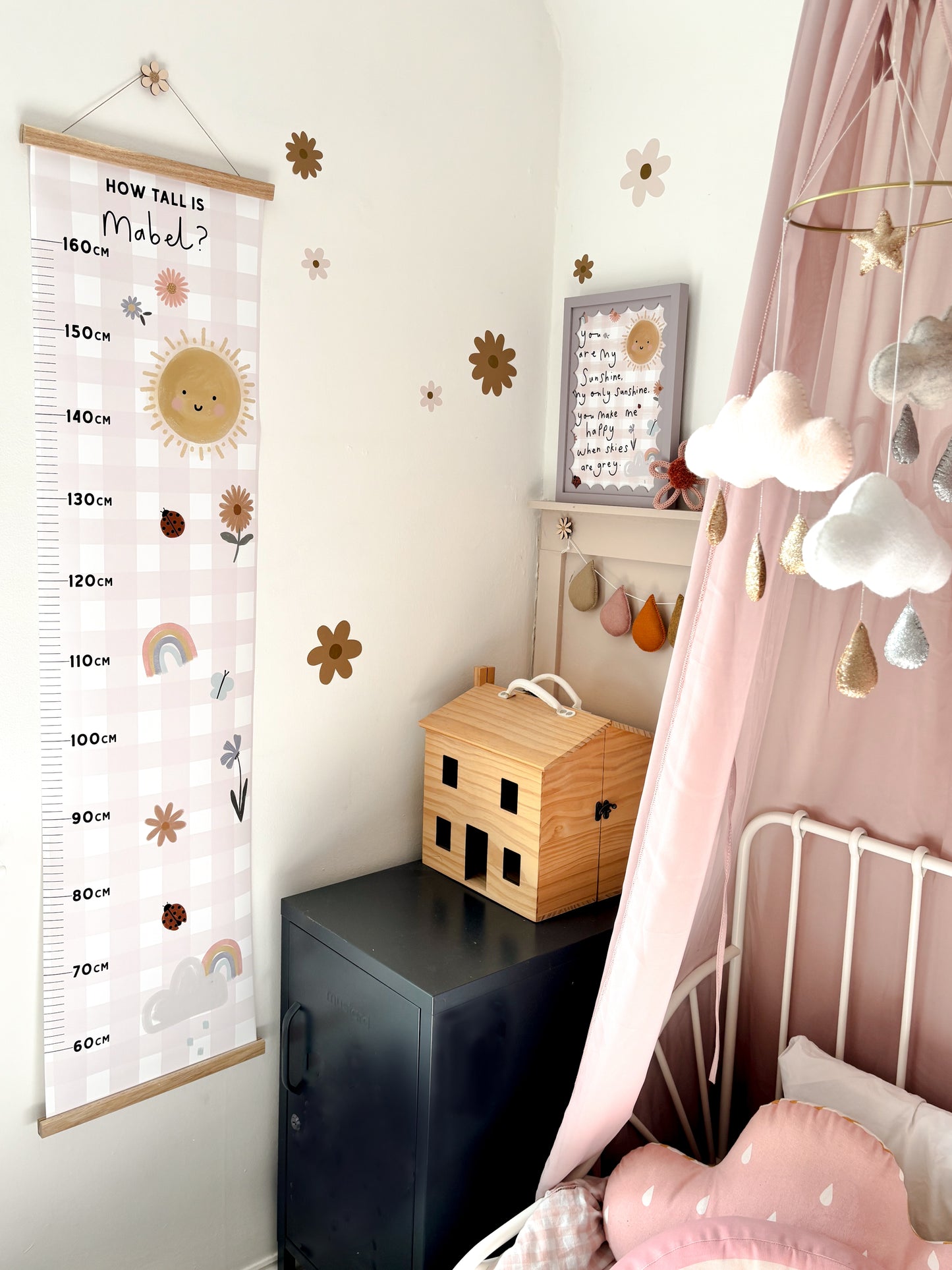 Sunshine and Rainbow Gingham Height Chart - can be personalised