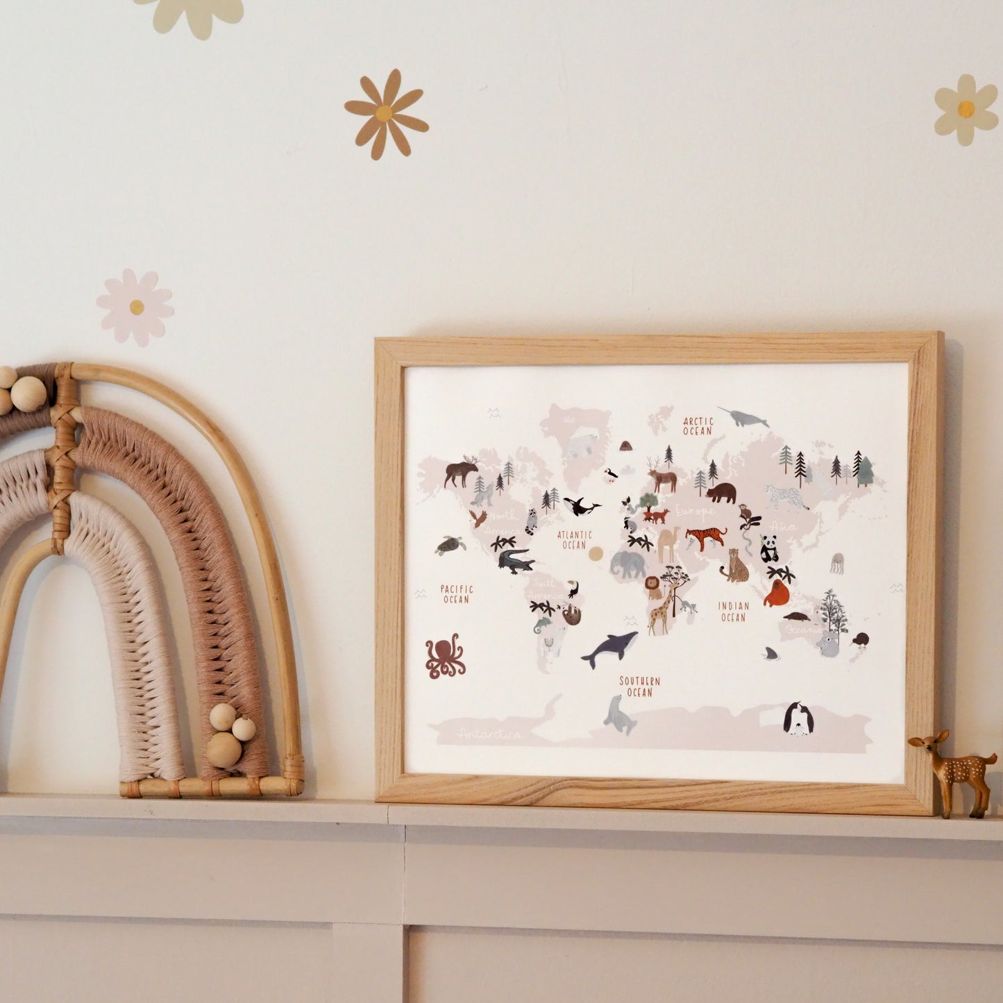 Animal World Map Print Pink - Can be personalised