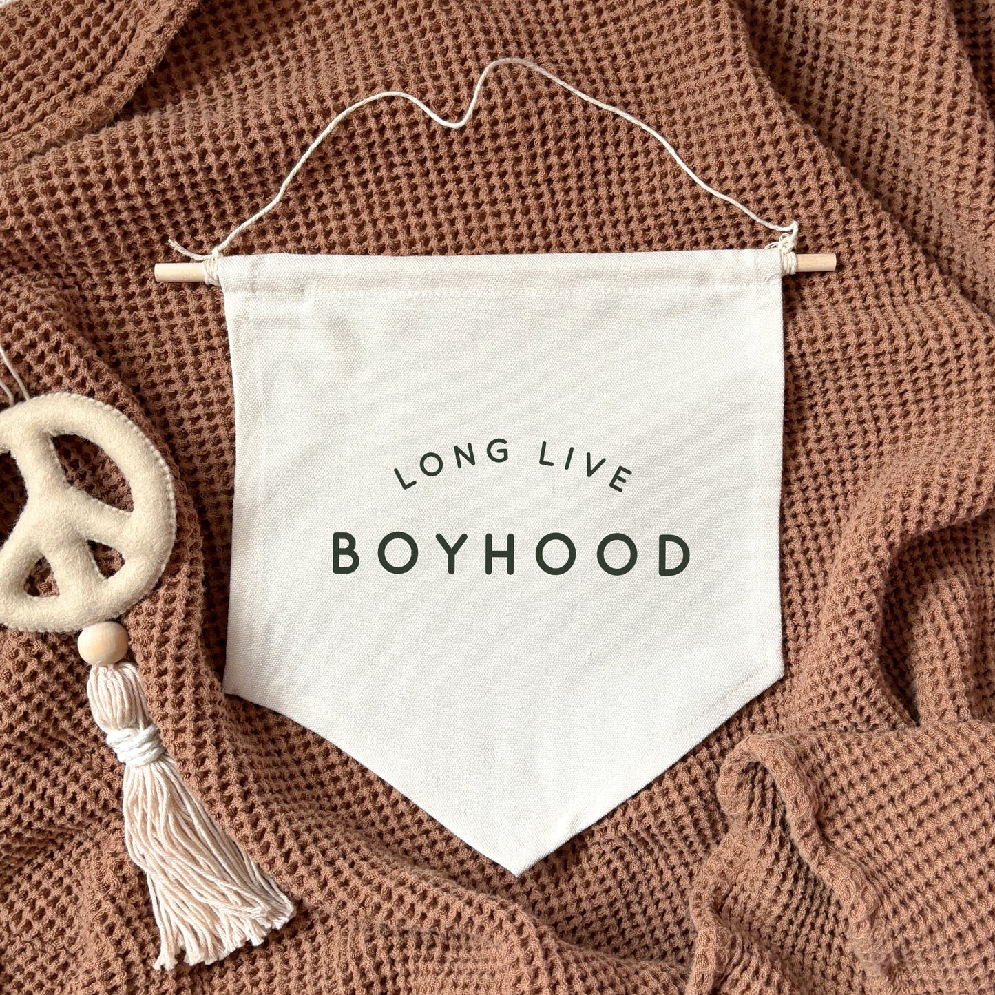 Long Live Boyhood dark khaki 24x24cm hanging banner Birthday Sale