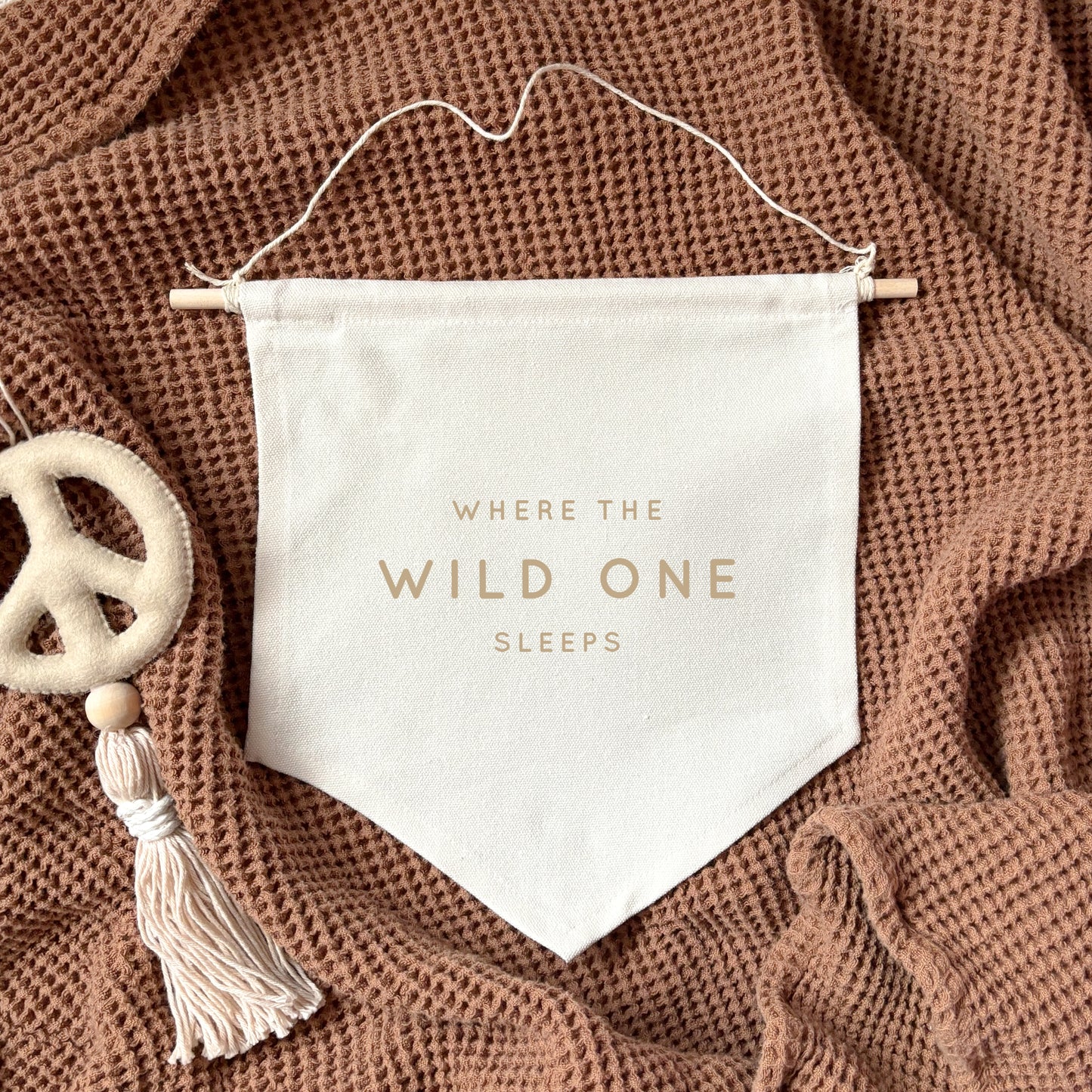 Where the wild one sleeps light beige yellow 24x24cm hanging banner Birthday Sale