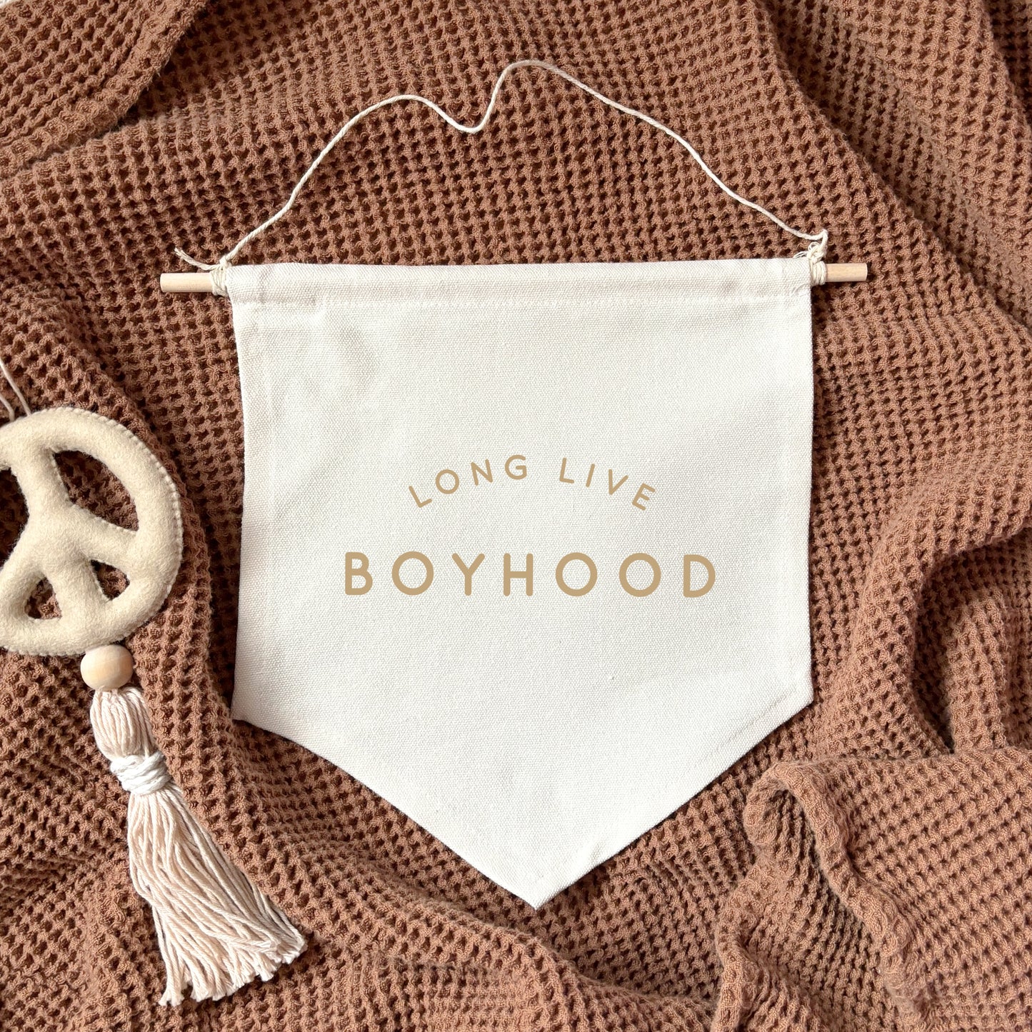 Long Live Boyhood light beige yellow 24x24cm hanging banner Birthday Sale