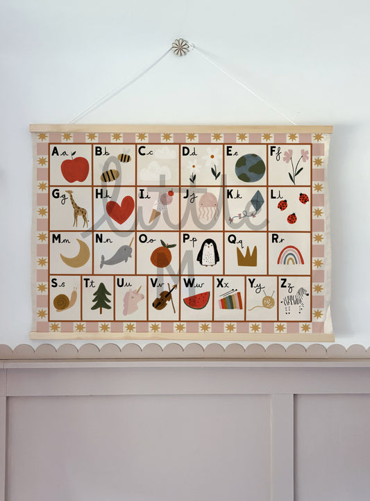Landscape Alphabet Wall Hanging 50x70cm - pink border