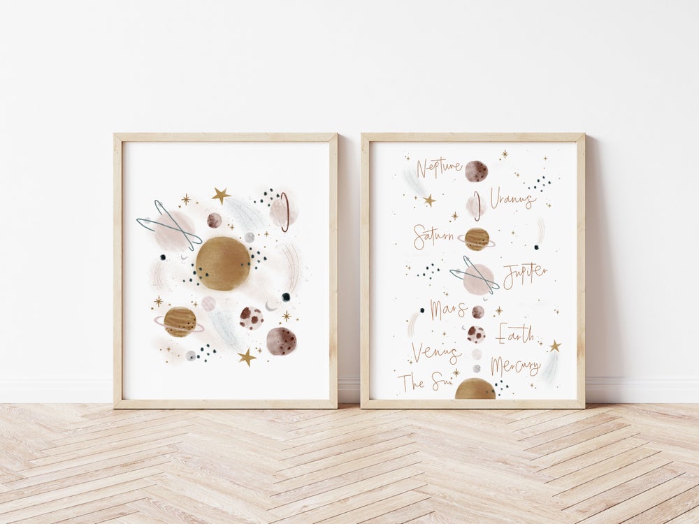 Space prints with white background set of 2