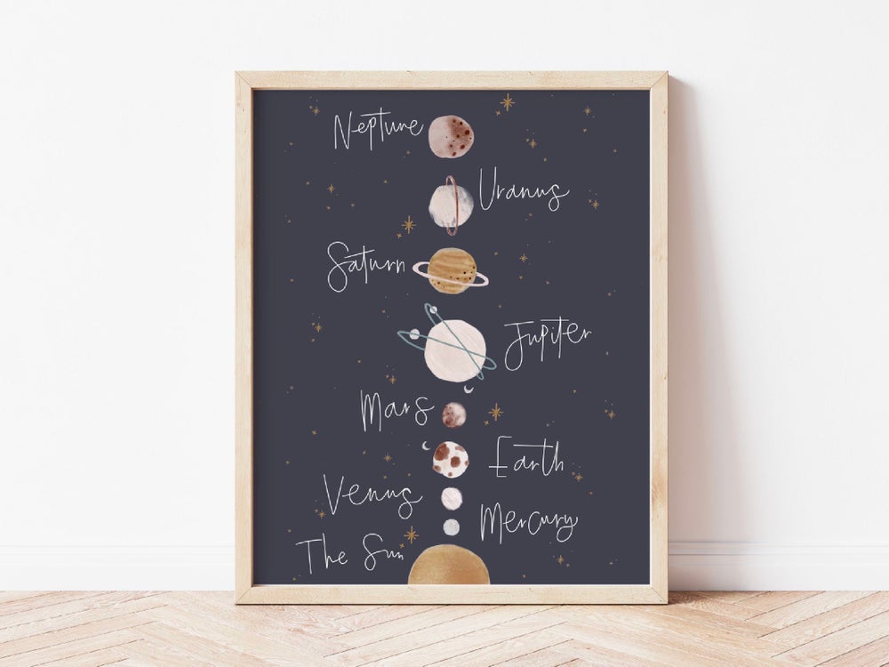 Solar System Print with blue background
