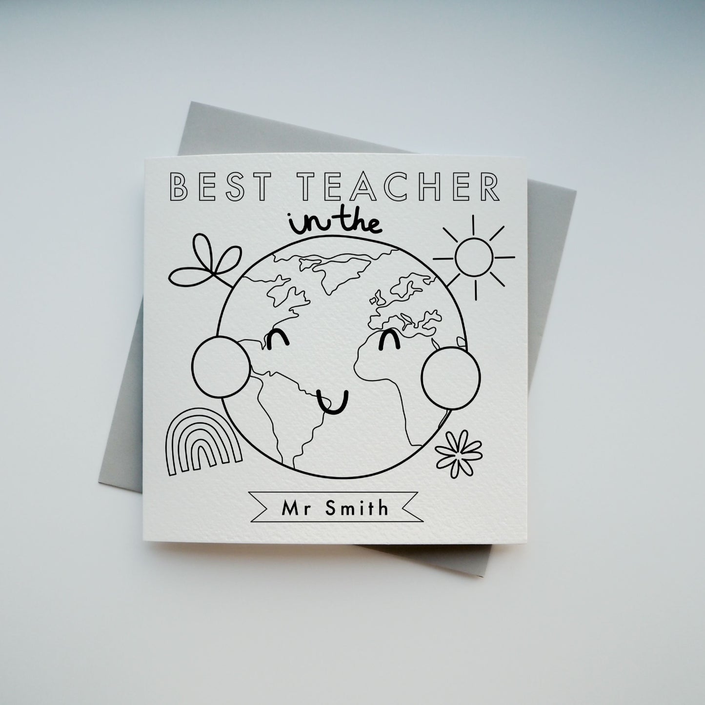 Best Teacher In The World Colouring In Card - Can Be Personalised/ Multipack available