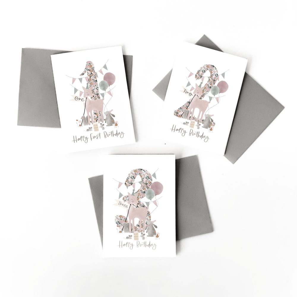 Woodland Number Birthday Card 1-5 Years