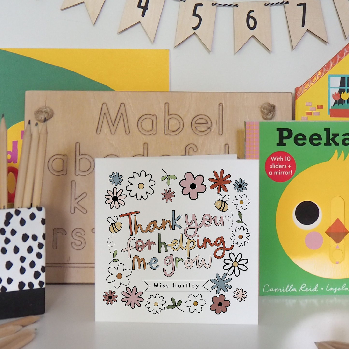 Thank You For Helping Me Grow Card Colouring In Card - Can Be Personalised/ Multipack available