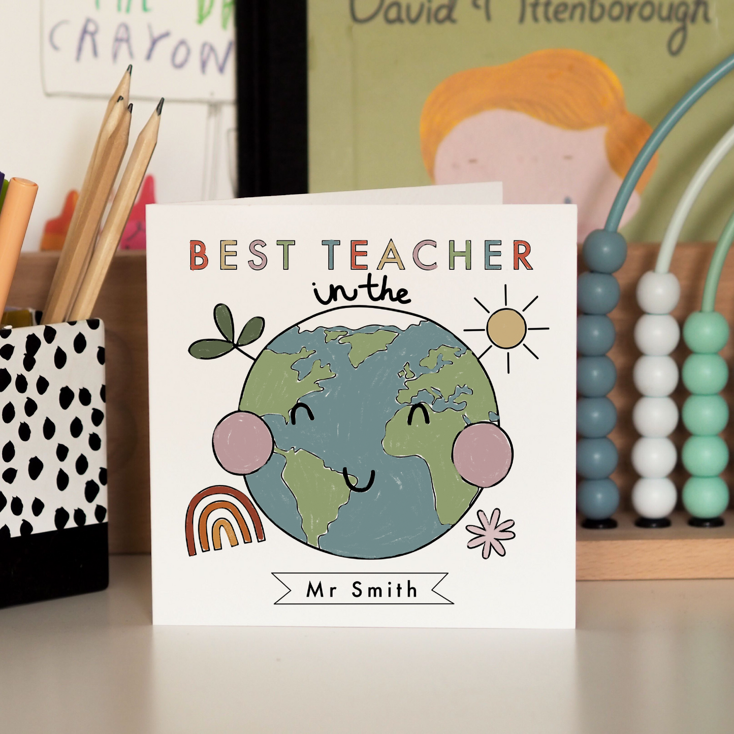 Best Teacher In The World Colouring In Card - Can Be Personalised/ Multipack available