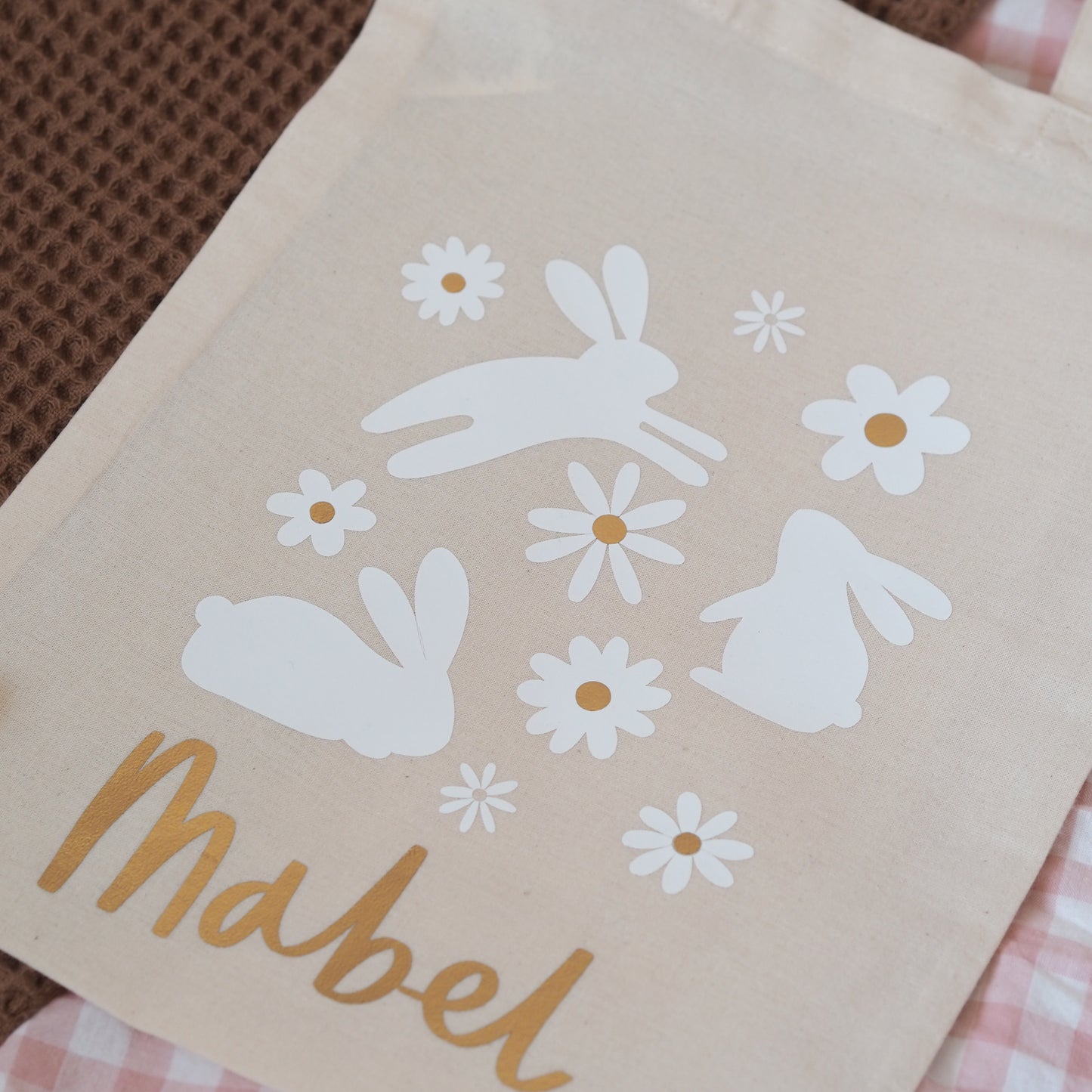 Personalised Easter Bunnies and Daisies Bag - Perfect for Easter Egg Hunts