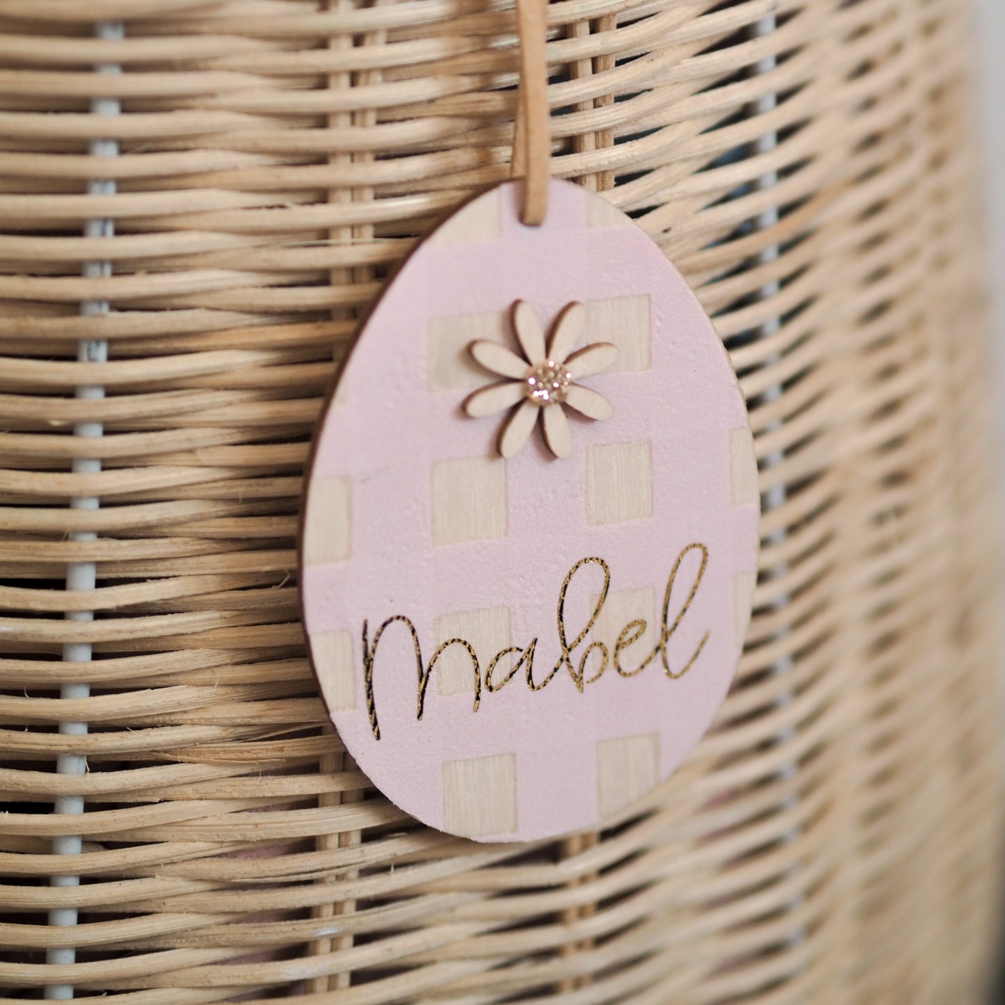 Personalised Easter Basket Tag Gingham with Daisy