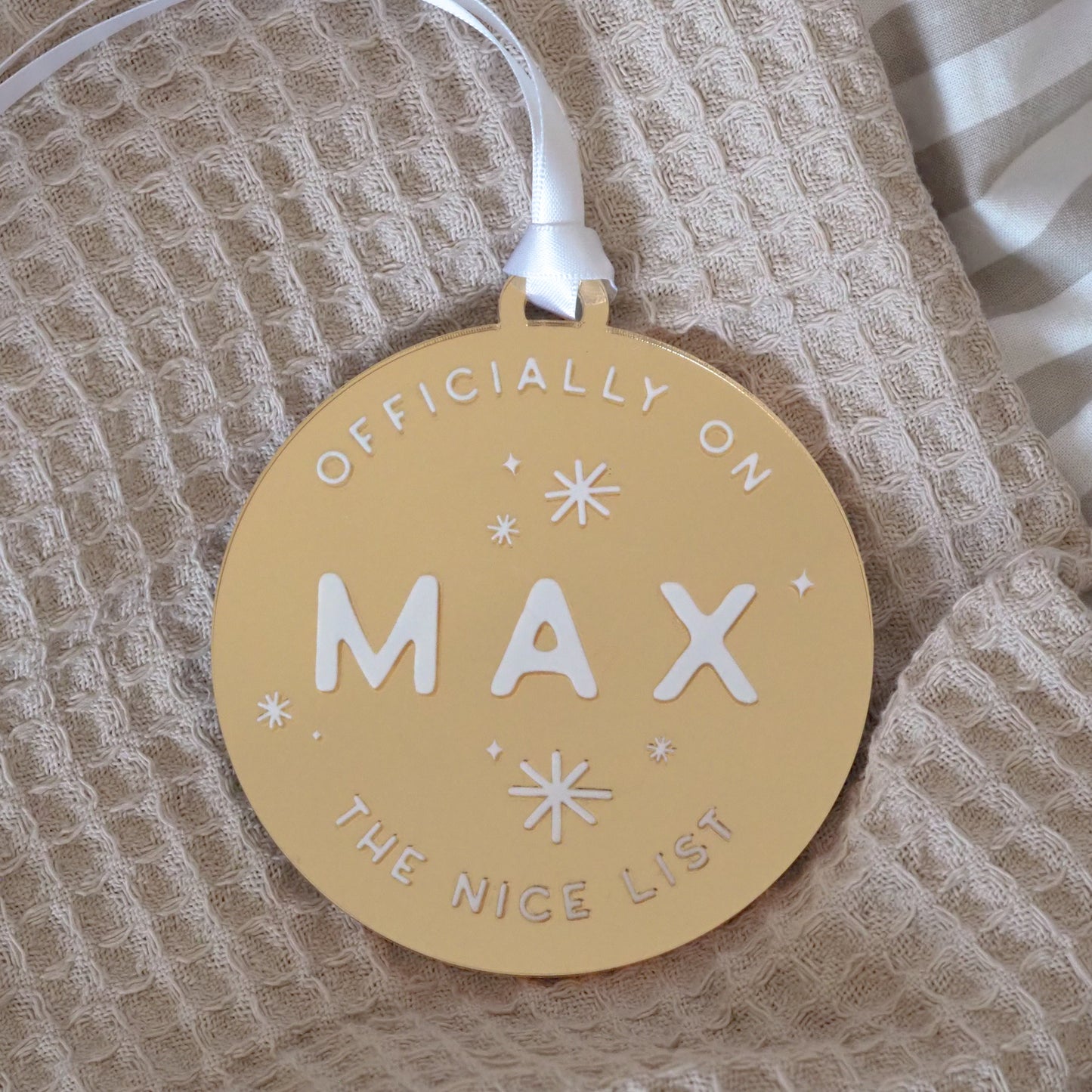 Personalised Officially On The Nice List Bauble