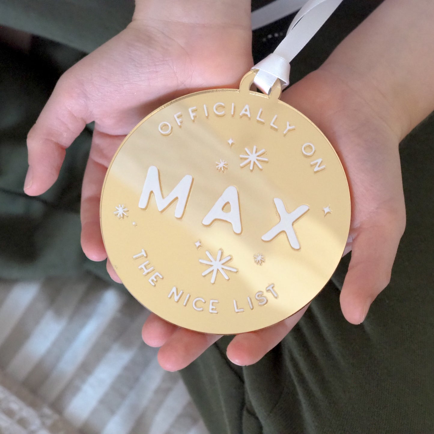 Personalised Officially On The Nice List Bauble