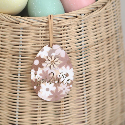 Personalised Easter Basket Tag Muted Floral Print with Daisy