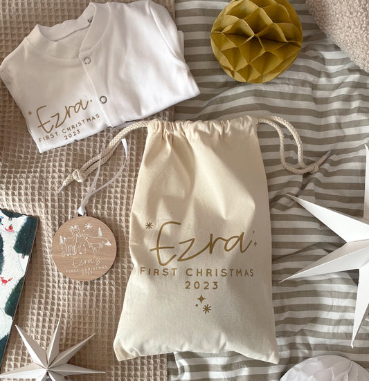 First Christmas Gift Bag Set With Sleepsuit and Bauble