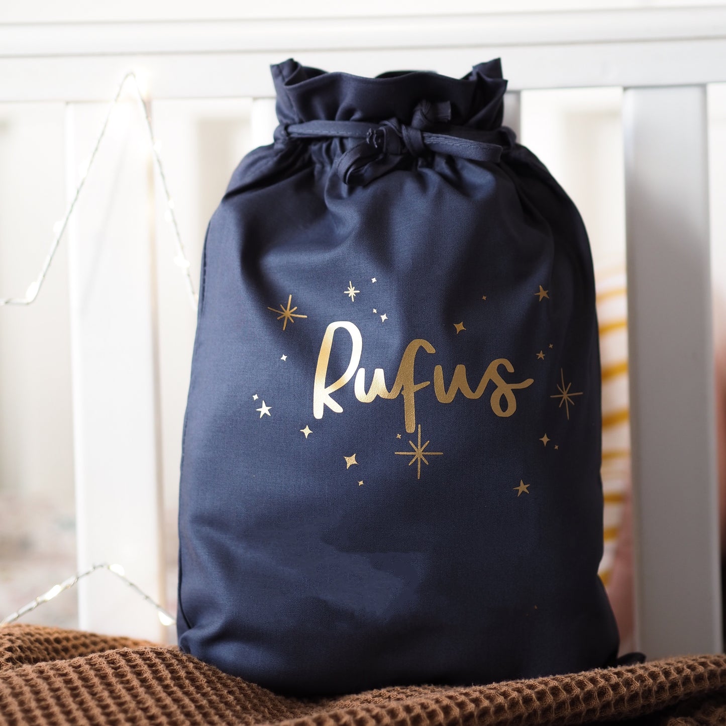 Personalised Starry Sky Name Storage Sack Gold and Grey 25x36cm and 30x44cm SALE