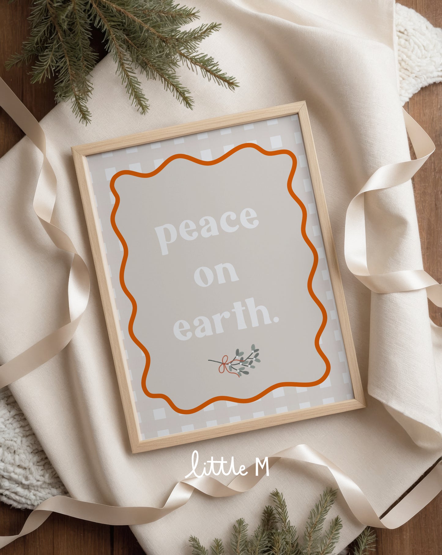 CHRISTMAS MARKET NIGHT Peace on Earth gingham print