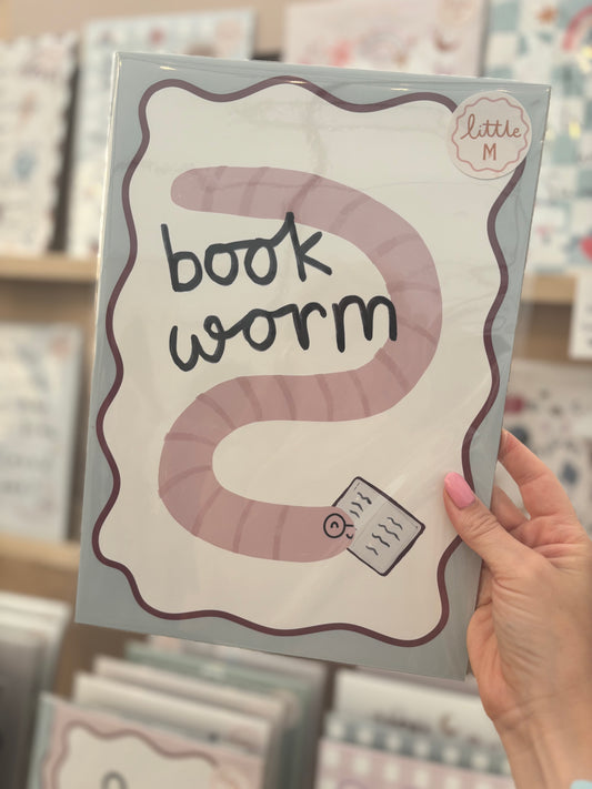 Book Worm Print A4 Sage Birthday Sale