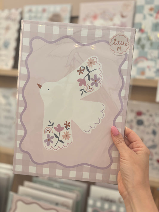Floral Bird Pink Gingham Print A4 Birthday Sale