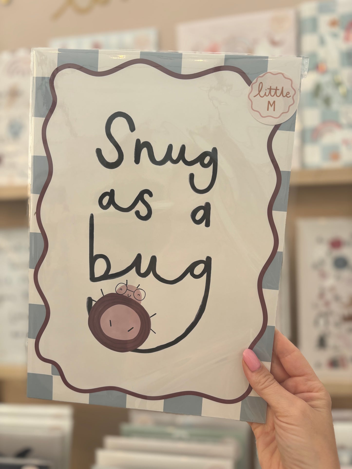 Snug as a bug blue checkerboard Print A4 Birthday Sale
