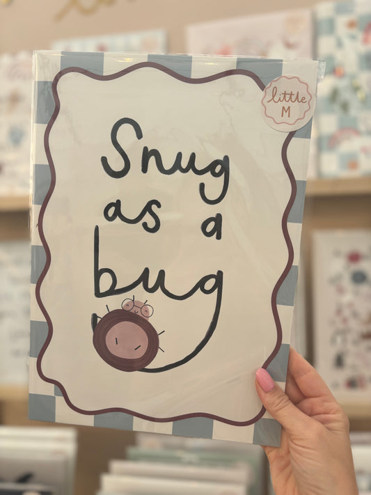 Snug as a bug blue checkerboard Print A4 Birthday Sale