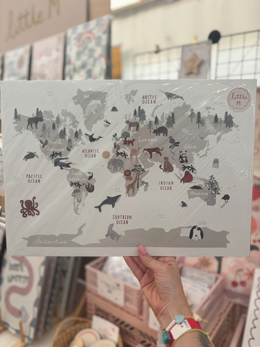 Animal World Map Print Stone A3 Birthday Sale