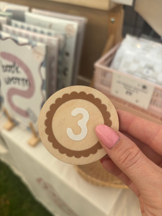3 - Wooden birthday badge with scalloped design 4cm Birthday Sale - more colours available