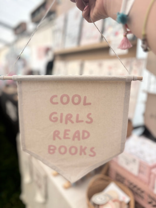 Cool girls read books pink 24x24cm hanging banner Birthday Sale