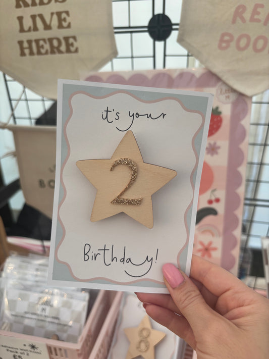 Wooden birthday badge with glitter number Sample Sale age 2 or 3