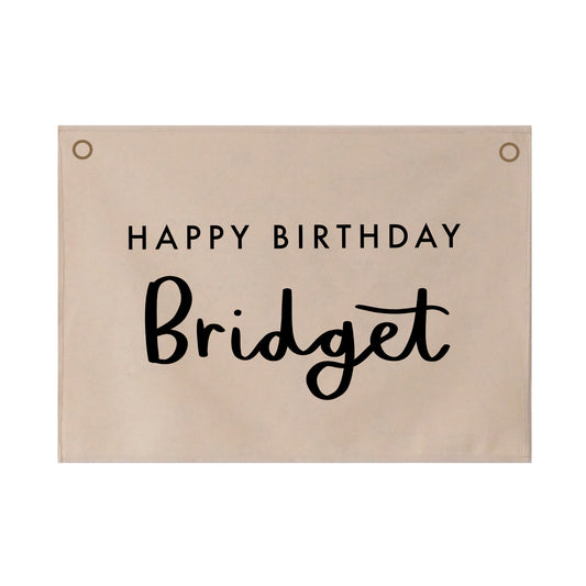 Personalised Happy Birthday Wall Hanging Hand Lettered 50x70cm - more lettering colours available.