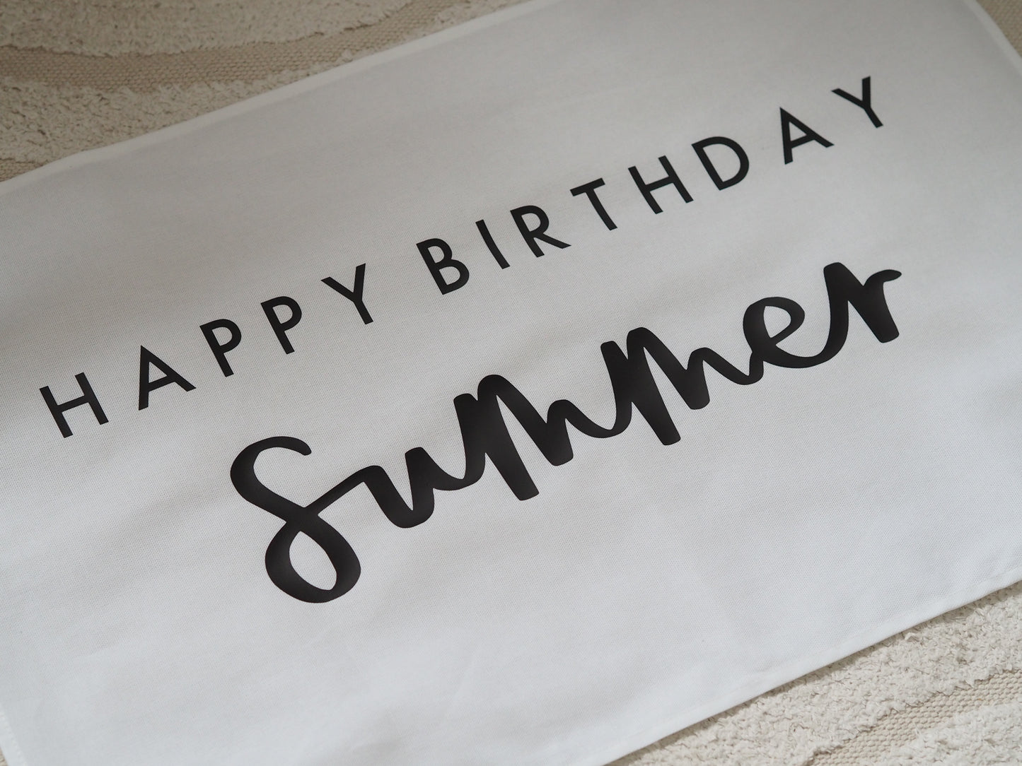 Personalised Happy Birthday Wall Hanging Hand Lettered 50x70cm - more colours available.