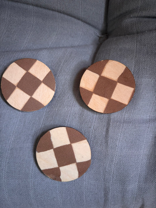 Wooden self adhesive hook with brown checkerboard pattern Sample Sale