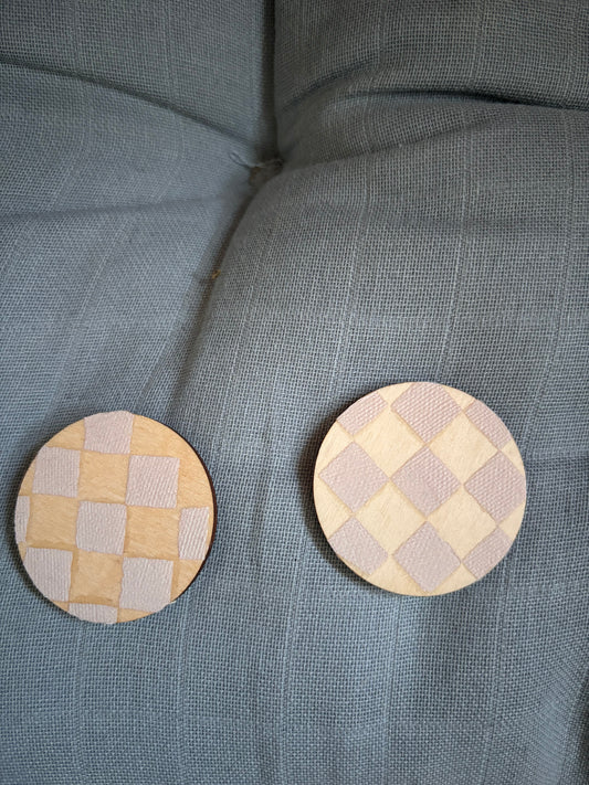 Wooden self adhesive hook with beige checkerboard pattern Sample Sale