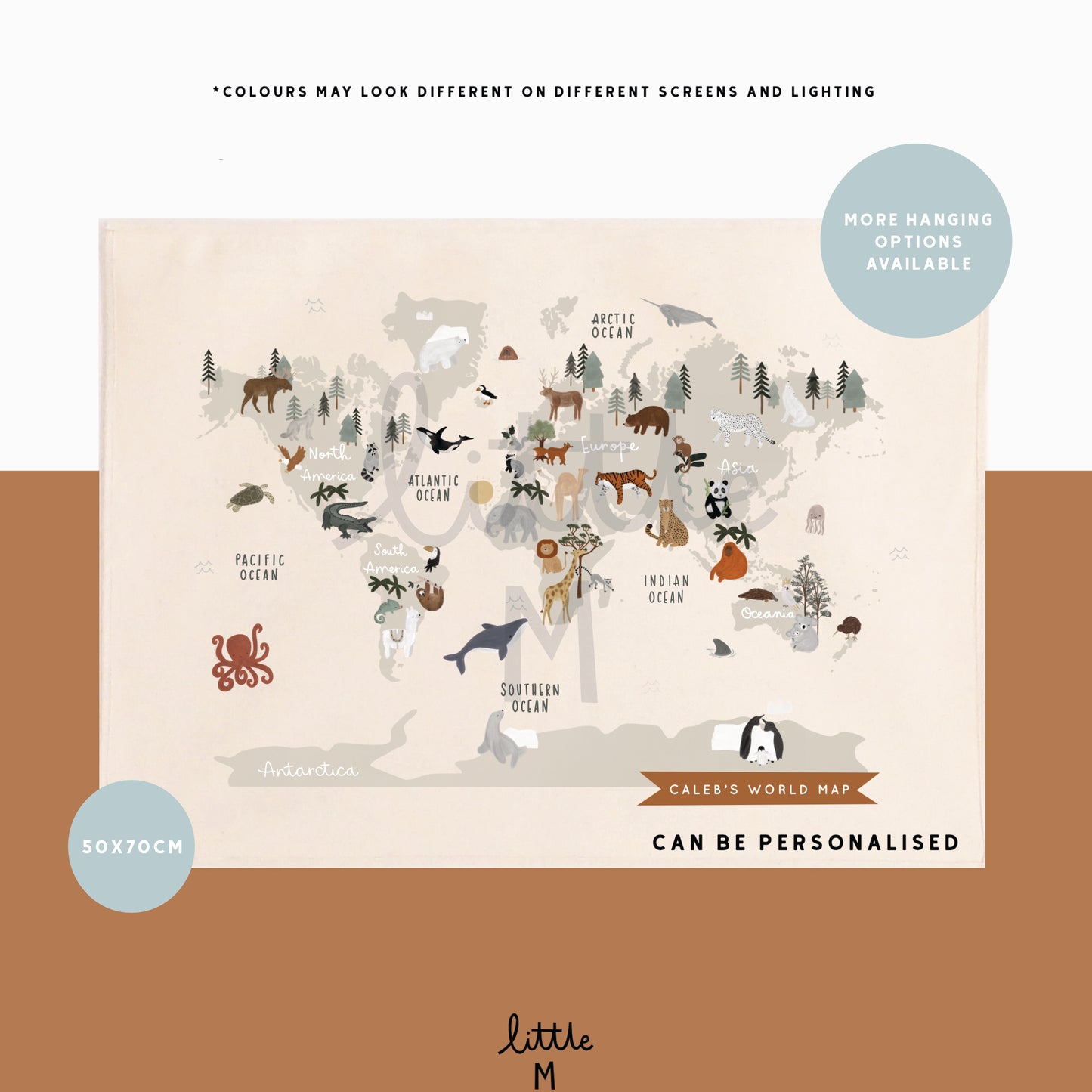 Animal World Map Banner Stone 50x70cm - can be personalised