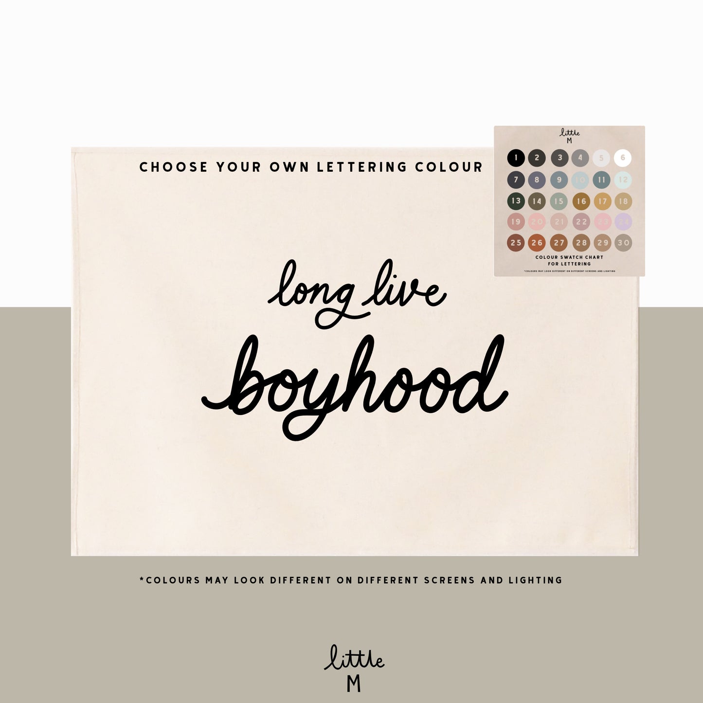 Long live boyhood hand lettered script banner 50x70cm - choose your own lettering colour