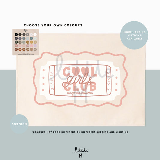 Cool Girls Club Banner Pink Border 50x70cm - choose your own lettering colour