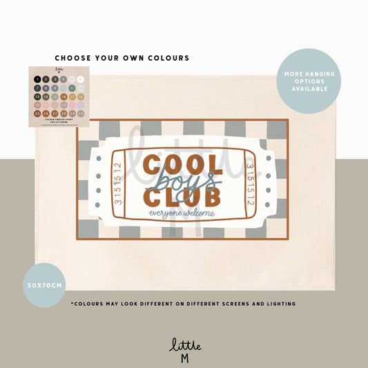 Cool Boys Club Banner Blue Border 50x70cm - choose your own lettering colour