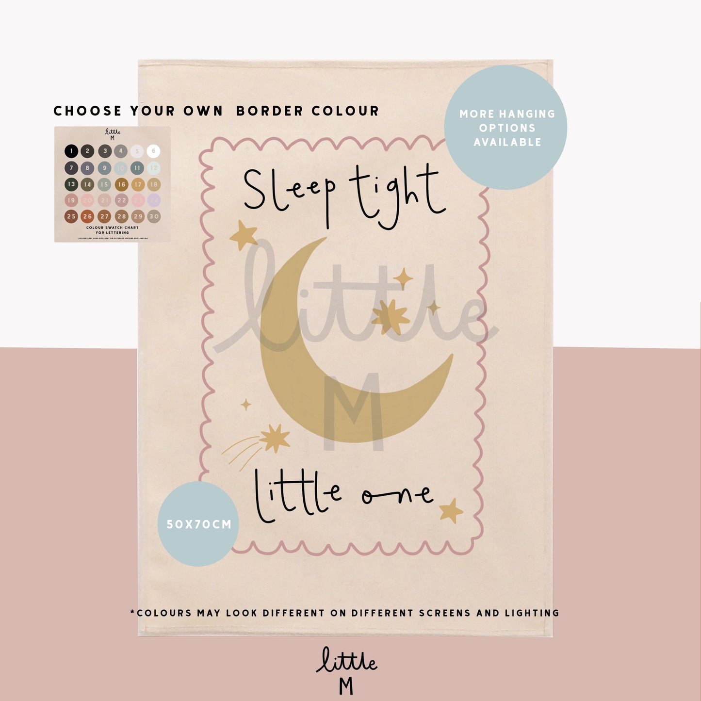Sleep Tight Banner Pink Border 50x70cm - choose your own lettering colour