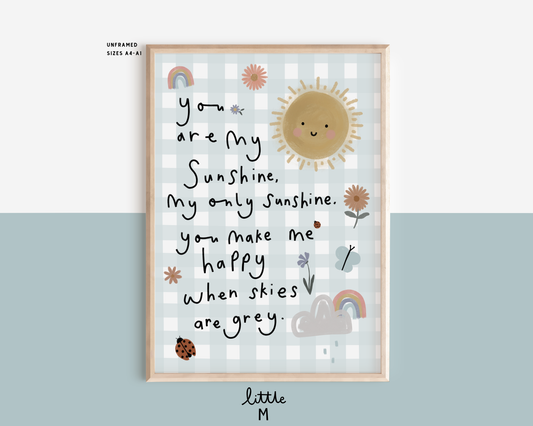You Are My Sunshine Gingham Print - Blue